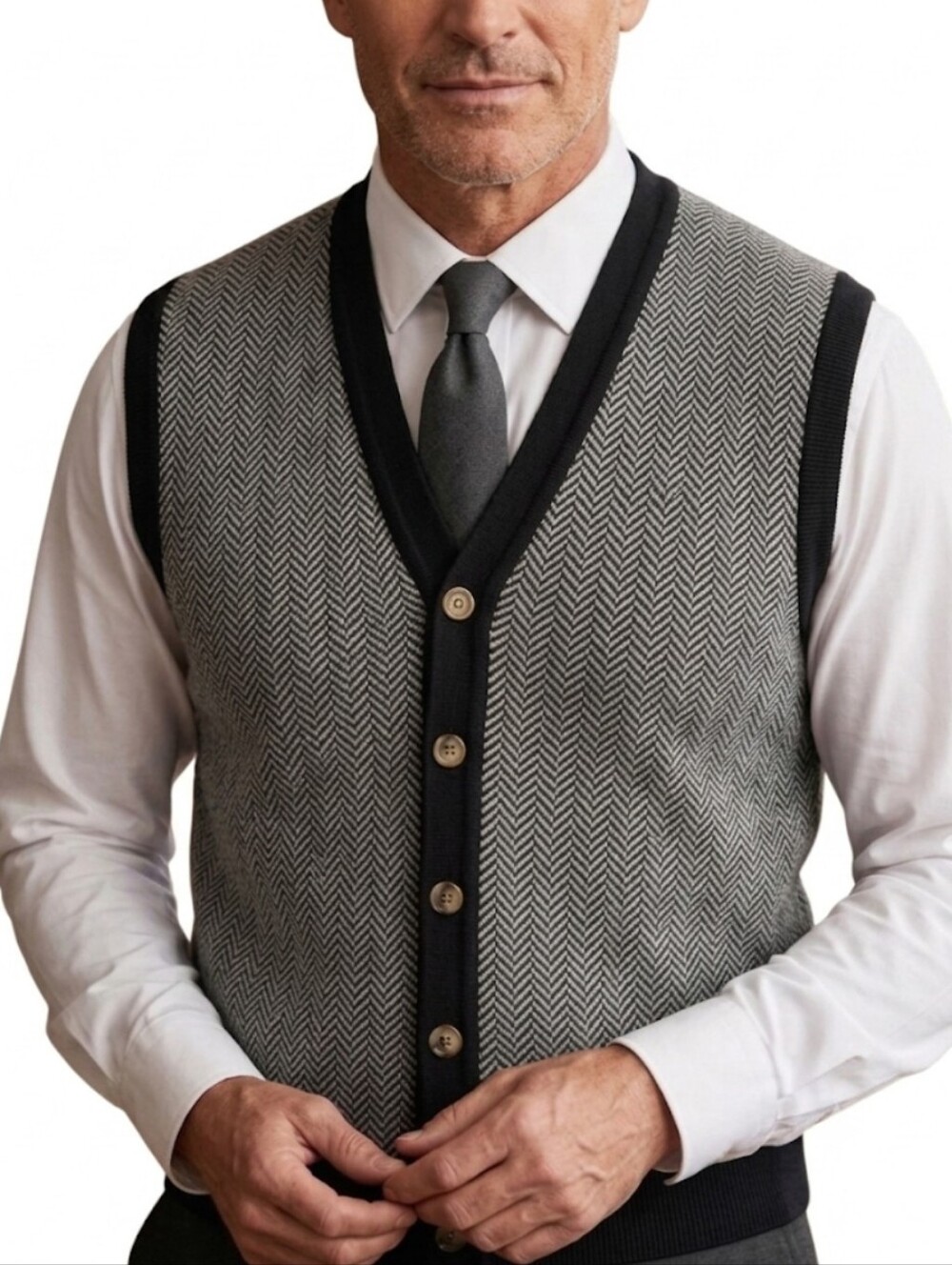Harold Powell Herringbone Button - Up Vest Size XL Dark Academia Preppy